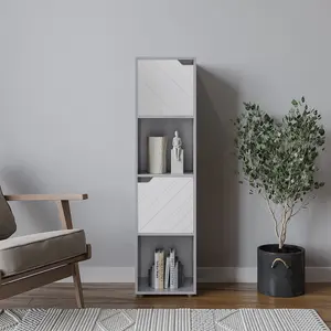 URBNLIVING 119cm Height Grey Wooden Cube Bookcase with White Line Door Display Shelf Storage Shelving Cupboard