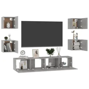 Berkfield 6 Piece TV Cabinet Set Concrete Grey Engineered Wood