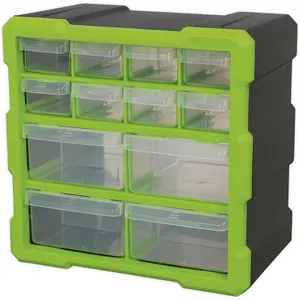 260 x 160 x 265mm 12 Drawer Parts Cabinet - GREEN - Wall Mounted / Standing Box