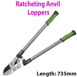 735mm Ratcheting Anvil Lopping Shears - Garden & Allotment Tree Branch Twig Bush Cutting Tool