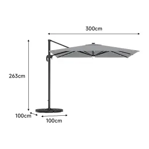 3M Square Cantilever Parasol with Solar Light and Parasol Base