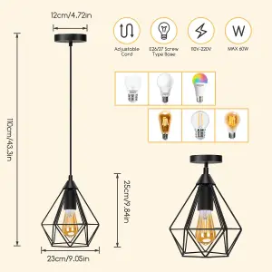 Aigostar Black Industrial Ceiling Pendant Light Compatible with E27 Bulb(Not Included)