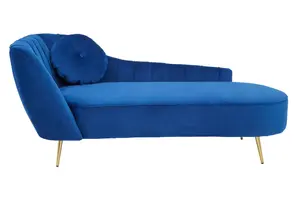 Interiors by Premier Plush Midnight Left Arm Velvet Chaise, Modern Lounge Chaise For Bedroom, Elegant Chaise Sofa With Cushion