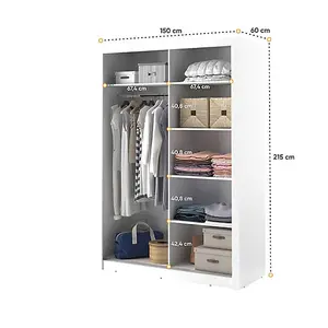 Lux IV Sliding Door Wardrobe W1500mm H2150mm D600mm - Chic White Matt with Mirrored Feature