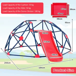 Costway Kids Climbing Dome & Play Set with Slide 180 KG Capacity Fabric Cushion 3-12 Years