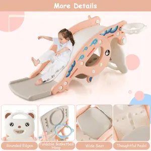 Costway 4-in-1 Kids Slide Rocking Toy Slide Rocking Horse w/ Basketball Hoop Ring