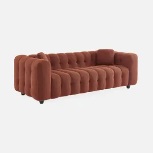 sweeek. 3-seater sofa upholstered in textured boucle fabric Leon Terracotta 229x99x71 cm