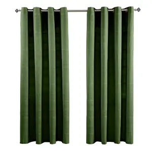 Homescapes Cotton Rajput Ribbed Dark Olive Curtain Pair, 54 x 54"