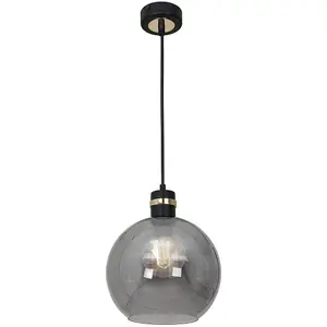 Milagro Omega Black/Gold Pendant Lamp With Elegant Smoked Glass Spheres Quality Matt Black Fittings With Gold Detail