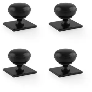 4 PACK - Classic Round Cabinet Door Knob & Matching Backplate - Matt Black 34mm Handle