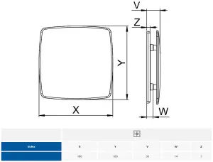 Awenta 125mm Humidity Sensor NEA Extractor Fan Inox Front Panel Wall Ceiling Ventilation