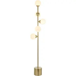 1515mm Floor Lamp - Satin brass plate & gloss white glass - Standing LED Light Base & Shade