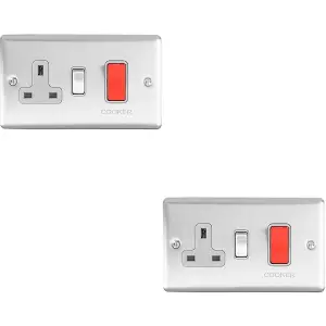 2 PACK 45A DP Oven Switch & Single 13A Switched Power Socket SATIN STEEL & Grey