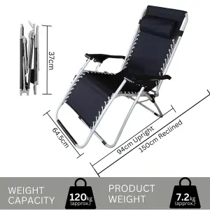 2x Reclining Sun Loungers with Head Rest