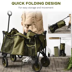 Outsunny Folding Wagon Garden Cart Collapsible Camping Trolley for Outdoor Green