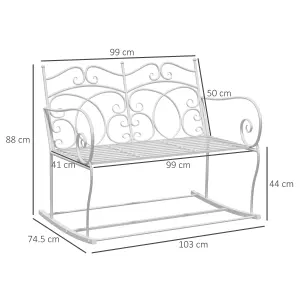 Outsunny 2 Seater Metal Garden Bench Outdoor Rocking Chair Patio White Love Seat