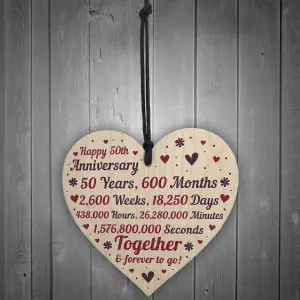 Red Ocean Anniversary Handmade Wooden Heart To Celebrate Gold Golden 50th Wedding Anniversary Gift For Husband Wife