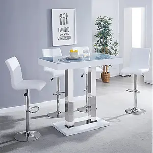 Caprice Grey White Gloss Bar Table With 4 Ripple White Stools