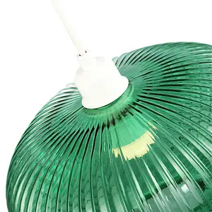 Modern Designer Emerald Forest Green Line Ribbed Glass Oval Pendant Lamp Shade