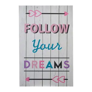 Interiors by Premier Kids Follow Your Dreams Wall Plaque, Inspirational and Educational Wall Art for Kids, MDF Wall Plaque