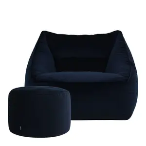 icon Natalia Velvet Armchair Bean Bag and Pouffe Set Midnight Blue Giant Bean Bag Chair