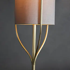 Luminosa Fraser Base & Shade Floor Lamp Satin Brass Plate, Natural Linen Mix Fabric