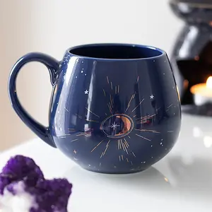 Blue Crescent Moon Rounded Mug for Night Themes