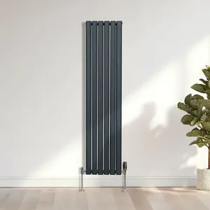 Oval Column Radiator & Valves - 1600mm x 360mm - Anthracite Grey