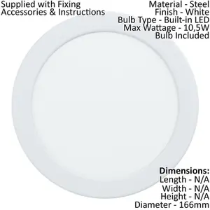 Wall / Ceiling Flush Downlight White Round Spotlight 10.5W Built in LED 4000K