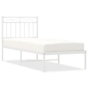 Berkfield Metal Bed Frame with Headboard White 75x190 cm