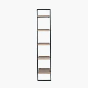 Natural Wood and Black Metal 5 Shelf Ladder Unit