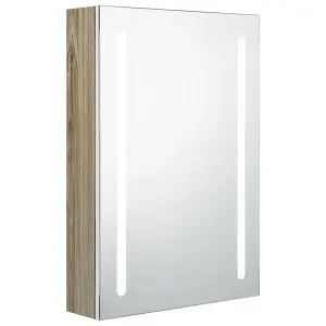 Berkfield LED Bathroom Mirror Cabinet White and Oak 50x13x70 cm