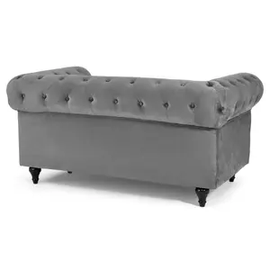 Velvet Chesterfield Sofa Suite Arm Chair, 2 Seater & 3 Seater - Grey