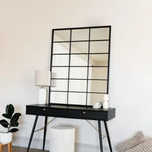 Jobu home - Kyo - Black Metal Rectangle Lattice Window Mirror - 120cm x 95cm