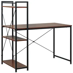 HOMCOM Computer Desk Laptop Table w/4-tier Bookshelf Metal Frame Walnut, Black