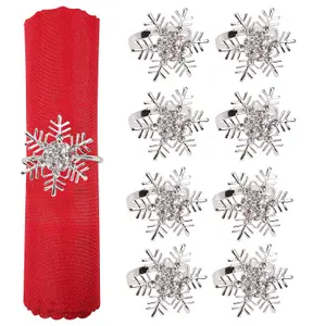 Snowflakes Design Napkin Holder Rings Serviettes Buckles for Christmas Table Décor, Silver, 12pcs