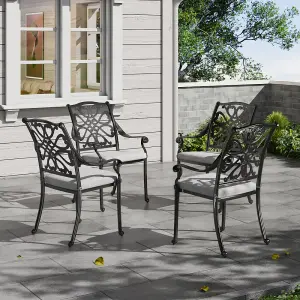 4Pcs Black Cast Aluminum Chairs Bistro Garden Armchair with Seat Cushions