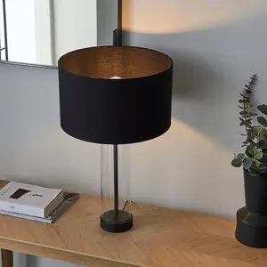 Luminosa Lessina Complete Table Lamp, Matt Black, Glass, Black Cotton Fabric