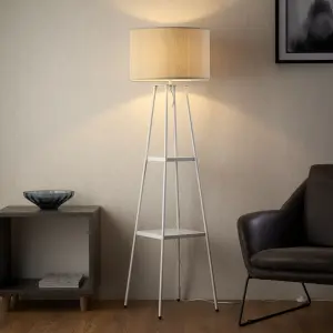 Triton Tripod Shelved Gloss White Floor lamp