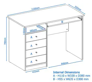 Marymount Desk with Sliding Shelf & 3 Drawers in White