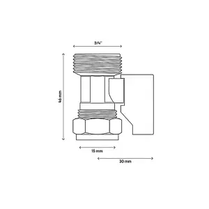 Straight Washing Machine Shut Valve Compression 15mm x 3/4 Heavy