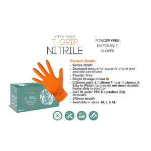 Diamond Grip Extra Thick Orange Nitrile Gloves (50 Pack)