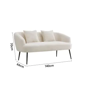 White Fabric Loveseat Sofa with Metal Legs&Pillows W 1440 mm