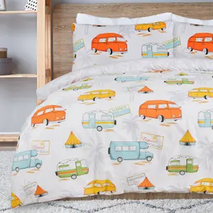 Smart Living Luxury Reversible Polycotton Easy Care Bedding Quilt Cover, Textured Duvet Cover Set, Bed Covers - Campervan