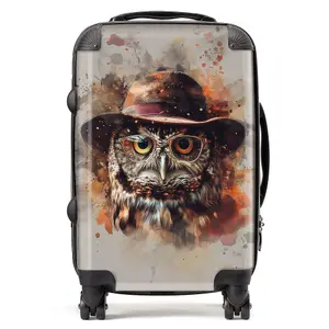 Owl With Hat And Glasses Suitcase - Cabin