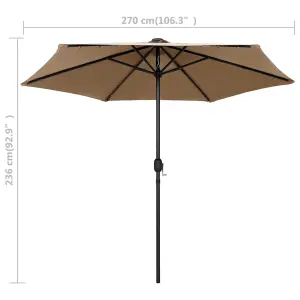 Berkfield Parasol with LED Lights and Aluminium Pole 270 cm Taupe