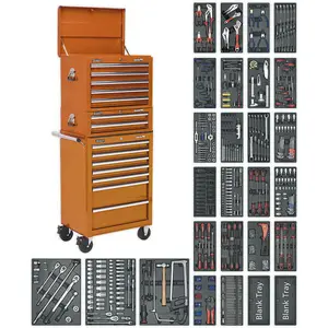 Comprehensive 1179 Piece Tool Kit with 14 Drawer Topchest and Rollcab - Orange