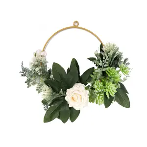 White Wall Mounted Plant Pot Planter with Gold Frame Dia 9 cm