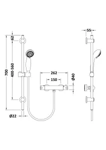 Round Bar Valve and Slide Rail Shower Kit - Chrome - Balterley