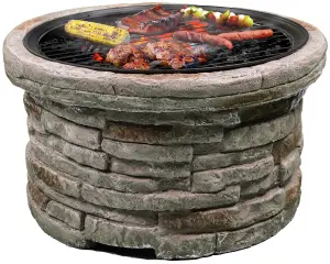 Homeology Fireology SAMUI Beige Majestic Garden Fire Pit Brazier and Barbecue with Eco-Stone Finish